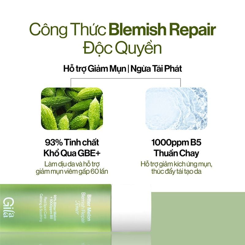 Nước Cân Bằng Gilaa Chiết Xuất Khổ Qua & B5 Điều Tiết Dầu Thừa, Hỗ Trợ Giảm Mụn Bitter Melon Blemish Repair Toner 140ml