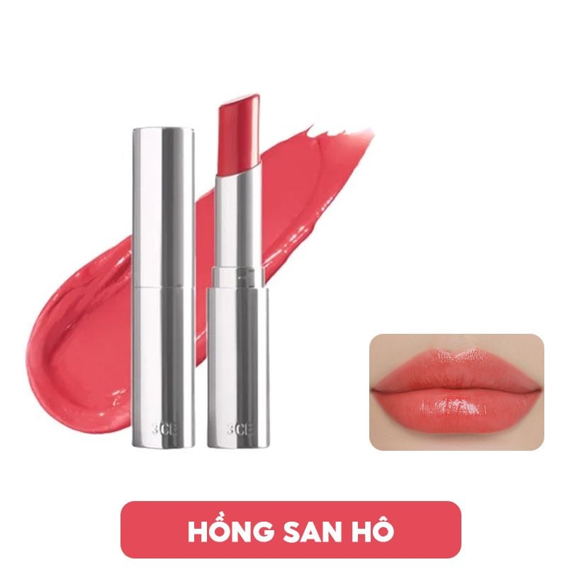 Son Thỏi Màu, Dưỡng Ẩm Cho Đôi Môi Mềm Mại Căng Bóng 3CE Glow Lip Color 3g