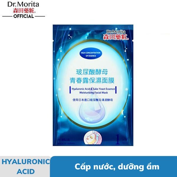 Mặt Nạ Miếng Dưỡng Ẩm Chứa Men Rượu Sake Giúp Cấp Nước, Dưỡng Ẩm Dr.Morita Hyaluronic Acid & Sake Yeast Essence Moisturizing Facial Mask