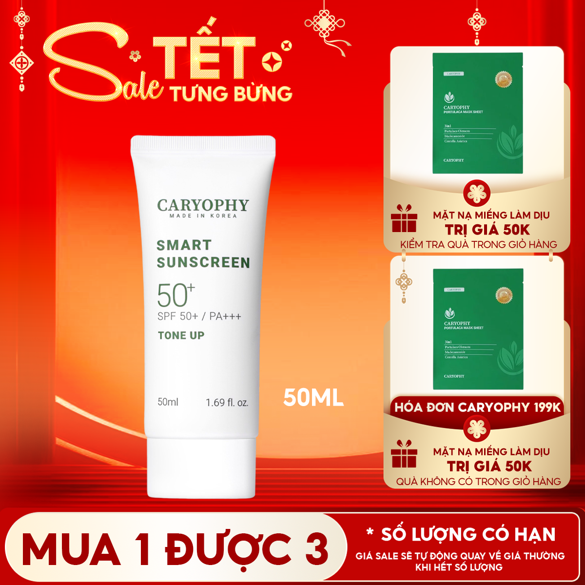 Kem Chống Nắng Nâng Tông Caryophy Smart Sunscreen Tone Up SPF50+/PA+++ 50ml