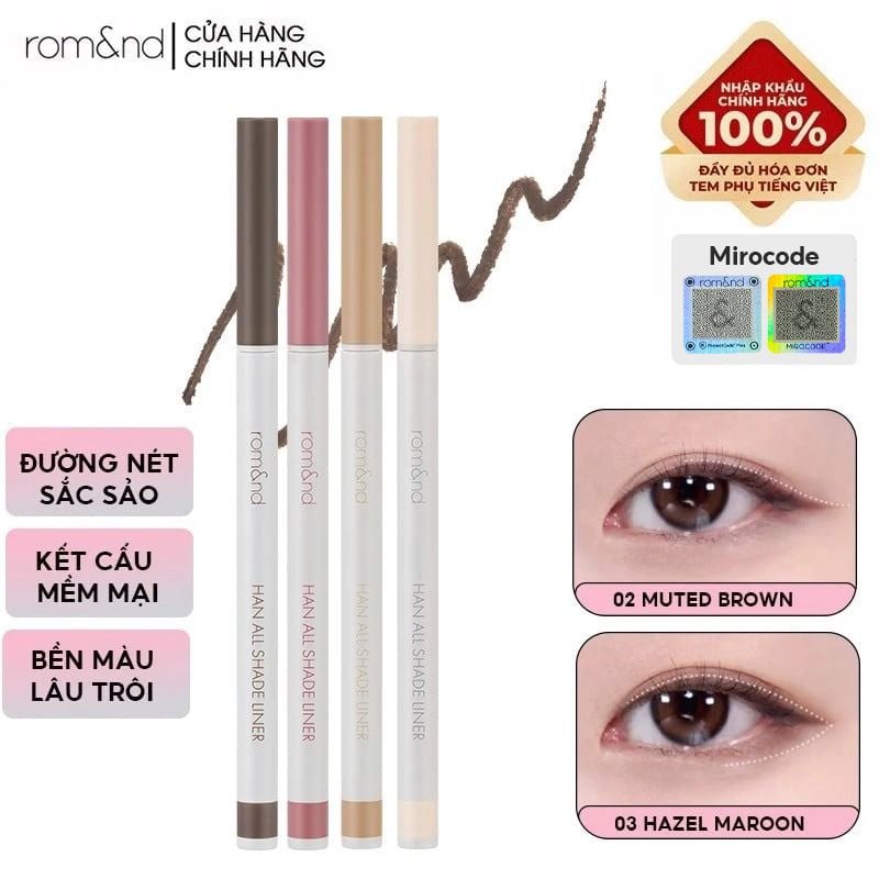 Chì Kẻ Mắt Dạng Sáp Nét Mảnh, Lâu Trôi Romand Han All Shade Liner 0.09g