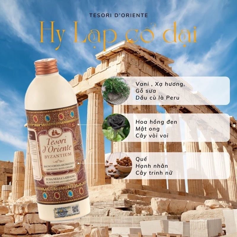 Sữa Tắm Hương Nước Hoa Ý Cao Cấp Nhiều Mùi Tesori d'Oriente Aromatic Bath Cream