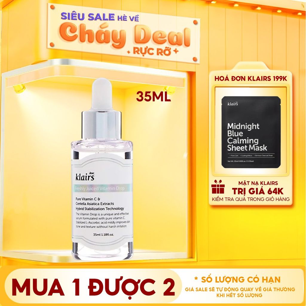 Serum Klairs Vitamin C Hỗ Trợ Dưỡng Sáng, Mờ Thâm Nám Dành Cho Da Dễ Kích Ứng Freshly Juiced Vitamin Drop 35ml