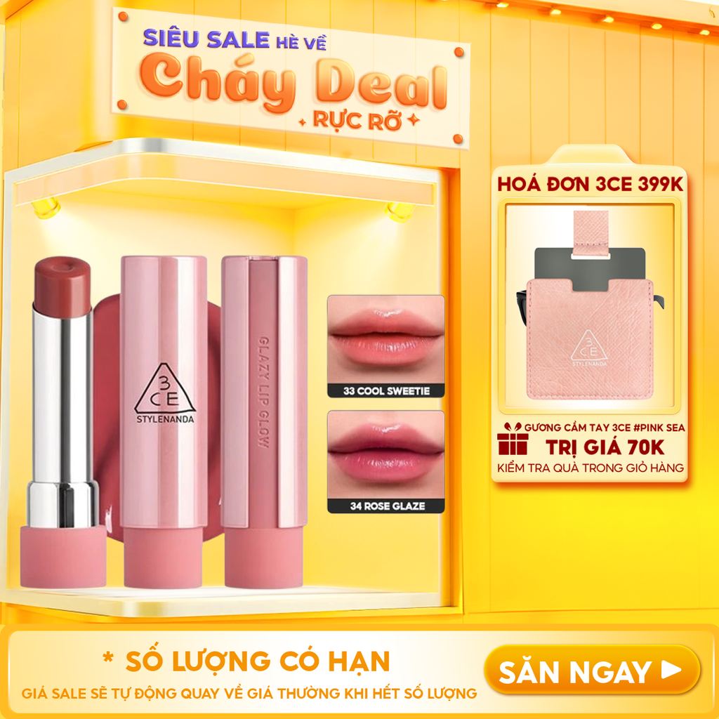 Son Bóng Dưỡng Môi Có Màu 3CE Glazy Lip Glow 5g