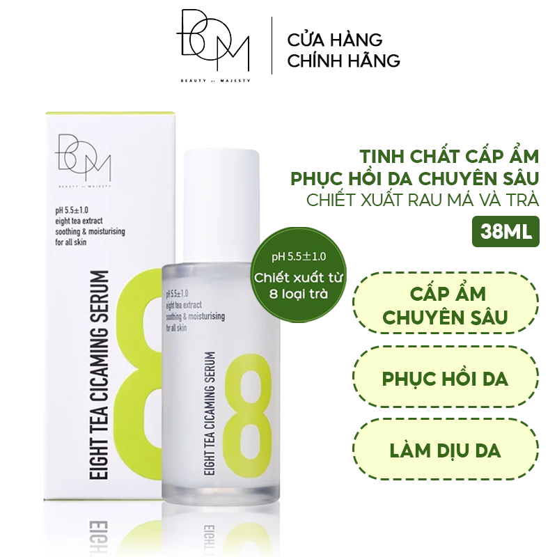 Serum B.O.M Tinh Chất Cấp Ẩm, Hỗ Trợ Phục Hồi Da Chuyên Sâu Chiết Xuất Rau Má Và Trà B.O.M Eight Tea Cicaming Serum 38ml