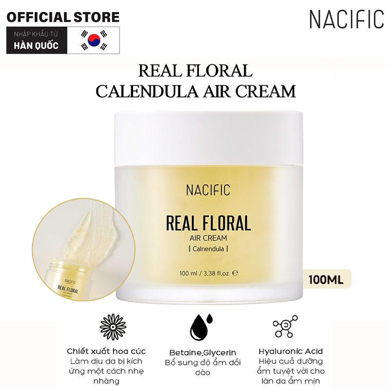 Kem Dưỡng Ẩm NACIFIC Làm Dịu Da Chiết Xuất Hoa Cúc Real Floral Air Cream Calendula 100ml