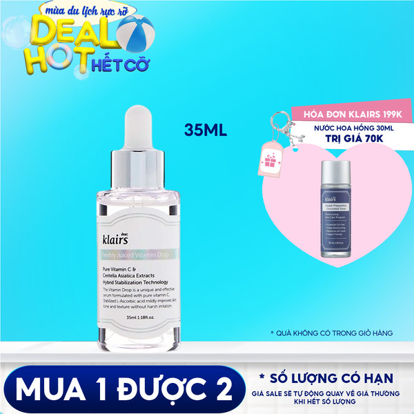Serum Klairs Tinh Chất Vitamin C Hỗ Trợ Dưỡng Sáng, Mờ Thâm Nám Dành Cho Da Dễ Kích Ứng Klairs Freshly Juiced Vitamin Drop 35ml
