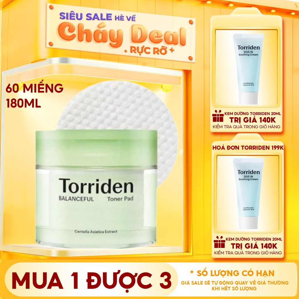 Toner Pad Torriden Làm Dịu Da Mụn, Cân Bằng Da, Cấp Ẩm Balanceful Cica Toner Pad 60 miếng