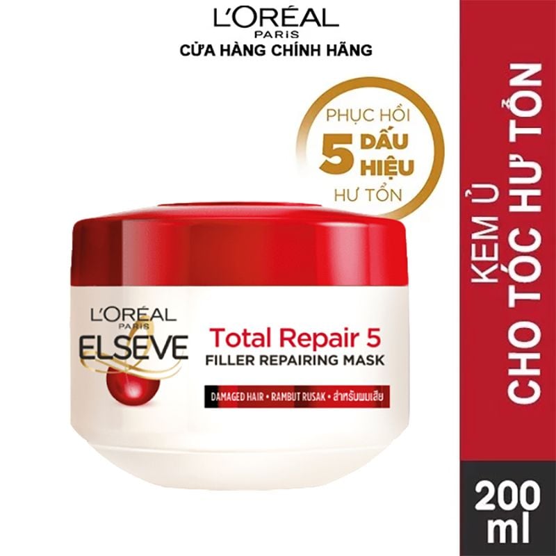 Kem Ủ Tóc Hỗ Trợ Phục Hồi, Dưỡng Ẩm Cho Tóc L'Oreal Elseve Total Repair 5 Deep Reparing Mask 200ml