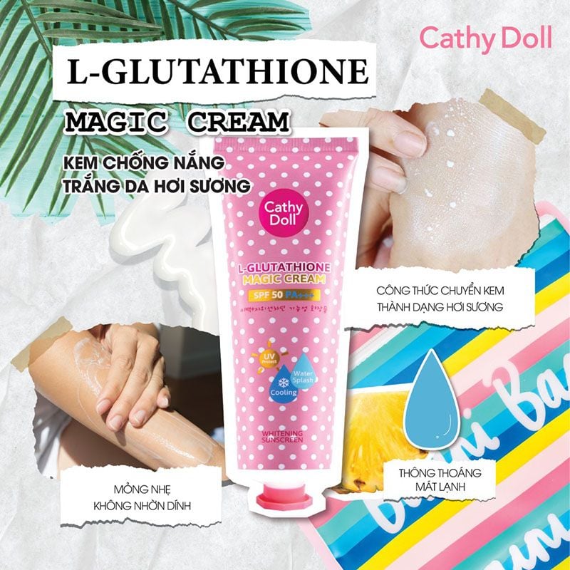 Kem Chống Nắng Hỗ Trợ Dưỡng Trắng Da Cathy Doll L-Glutathione Magic Cream SPF50 PA+++