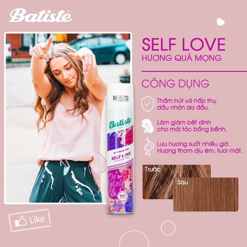 Dầu Gội Khô Batiste Giúp Làm Sạch, Tóc Bồng Bềnh Dry Shampoo 200ml