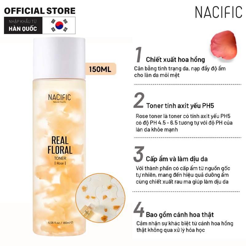 Nước Hoa Hồng Chống Lão Hóa Chiết Xuất Hoa Hồng NACIFIC Real Floral Toner Rose 180ml