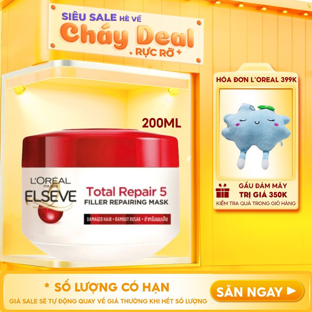 Kem Ủ Tóc Hỗ Trợ Phục Hồi, Dưỡng Ẩm Cho Tóc L'Oreal Elseve Total Repair 5 Deep Reparing Mask 200ml