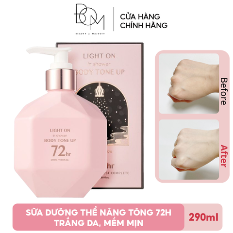 Sữa Dưỡng Thể B.O.M Nâng Tông 72h Trắng Da, Mềm Mịn Light On In Shower Body Tone Up 290ml
