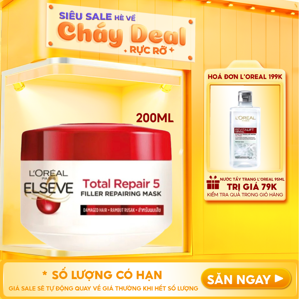 Kem Ủ Tóc Hỗ Trợ Phục Hồi, Dưỡng Ẩm Cho Tóc L'Oreal Elseve Total Repair 5 Deep Reparing Mask 200ml