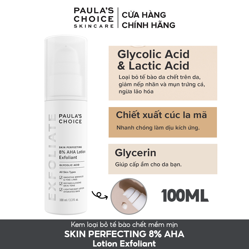 Tẩy Tế Bào Chết Hóa Học Paula's Choice Hỗ Trợ Làm Sáng Da Skin Perfecting 8% AHA Lotion 100ml