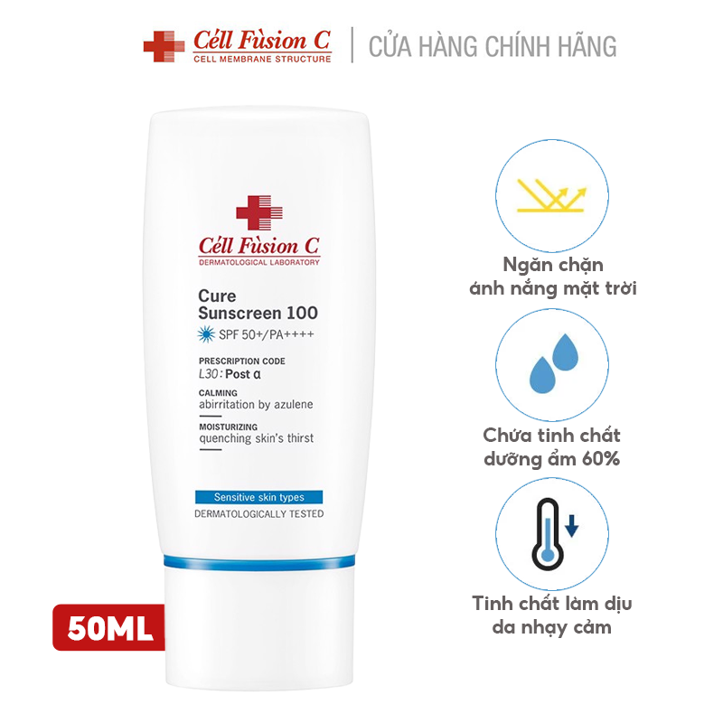 Kem Chống Nắng Cell Fusion C Dưỡng Ẩm, Cấp Nước Cho Da Khô, Dễ Kích Ứng Cure Sunscreen 100 50ml