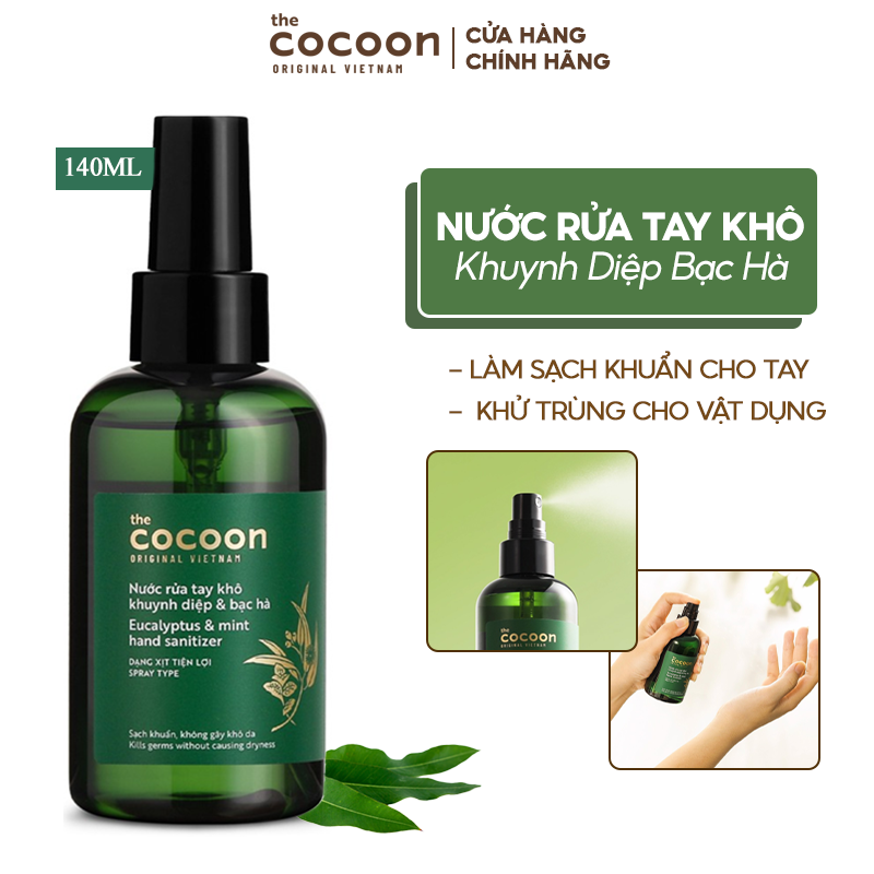 Nước Rửa Tay Khô Chiết Xuất Khuynh Diệp, Bạc Hà Cocoon Eucalyptus & Mint Hand Sanitizer 140ml