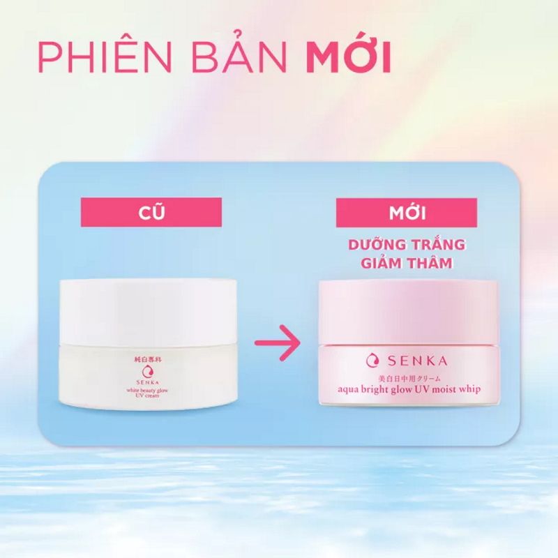 Kem Dưỡng Hỗ Trợ Sáng Da, Giảm Thâm Nám Ban Ngày Senka Aqua Bright Glow UV Moist Whip SPF25+/PA++ 50g