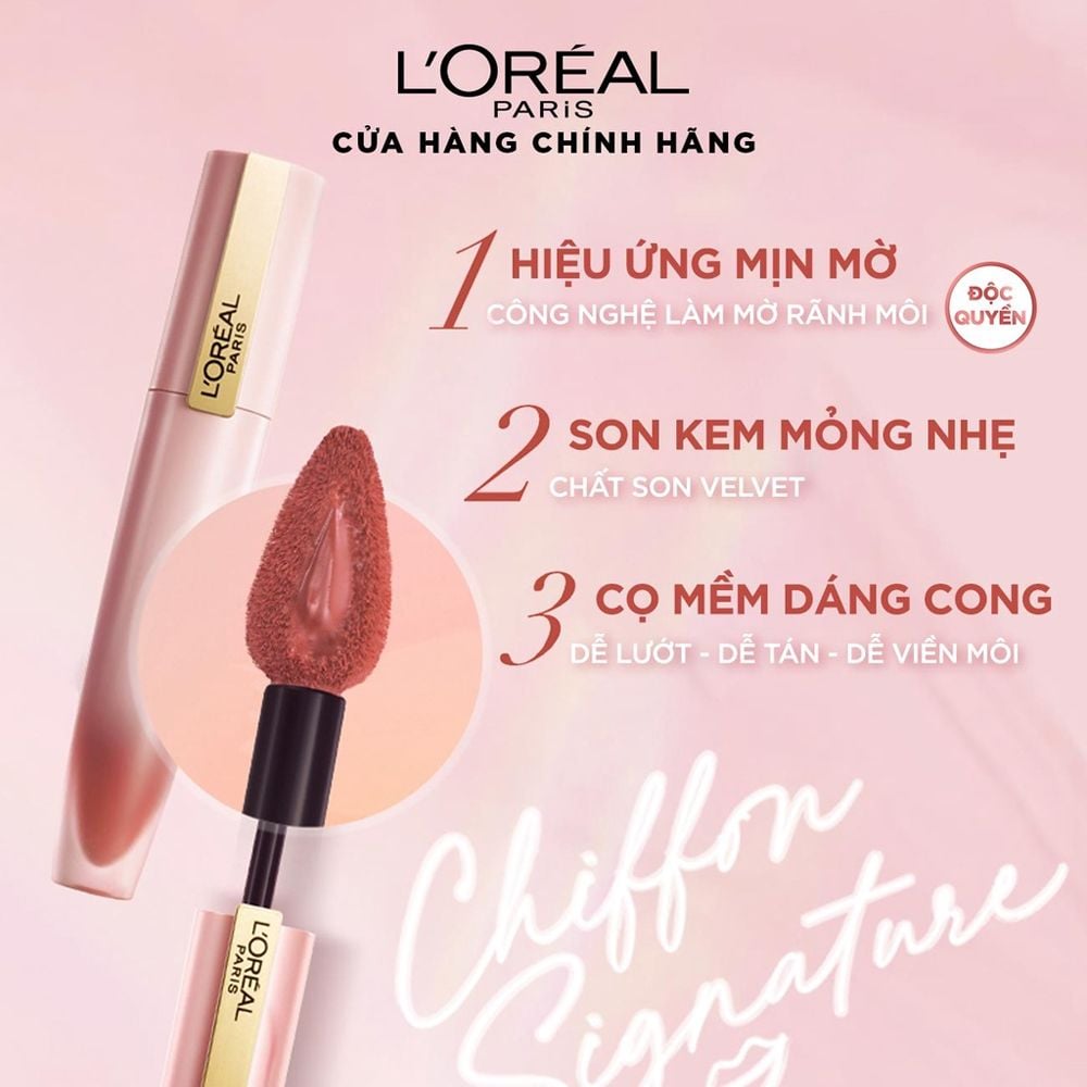 Son Kem Lì, Mịn Mượt Nhẹ Môi L’Oreal Paris Chiffon Signature Matte Liquid Lipstick 7ml