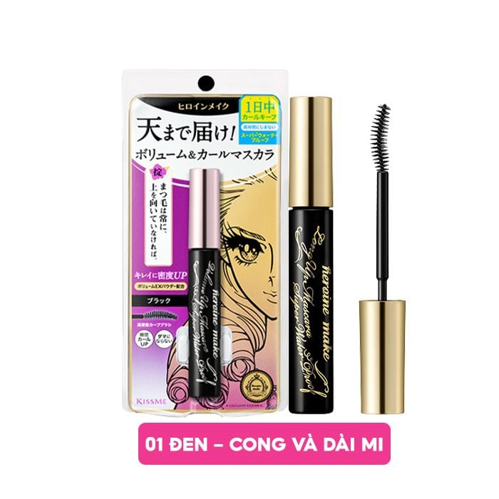 Mascara Chuốt Mi Dạng Màng Phim Nâng Cao Làm Cong, Dài Và Dày Mi Kissme Heroine Mascara Super WP