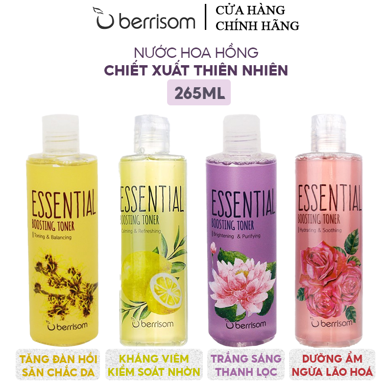 Nước Hoa Hồng Berrisom Chiết Xuất Thiên Nhiên Essential Boosting Toner 265ml #HYDRATING & SOOTHING