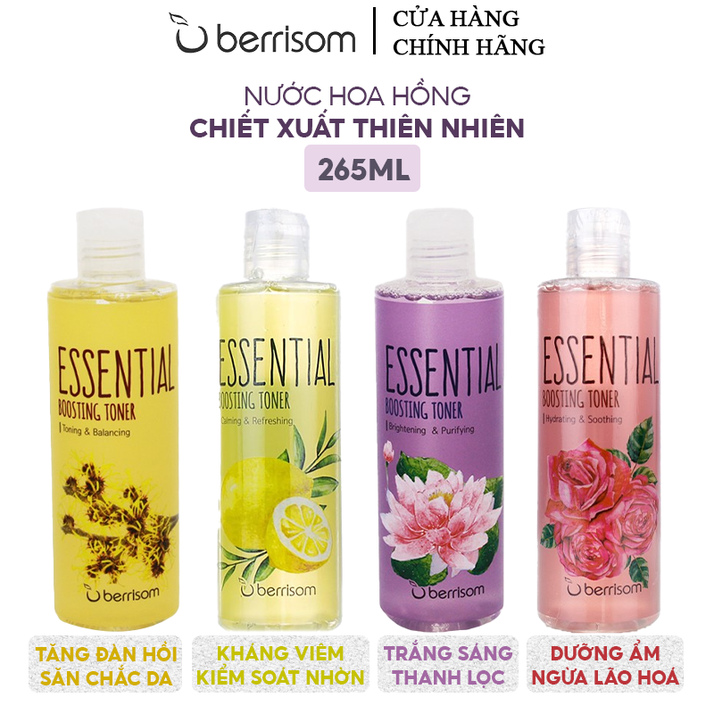 Nước Hoa Hồng Chiết Xuất Thiên Nhiên Berrisom Essential Boosting Toner 265ml #HYDRATING & SOOTHING