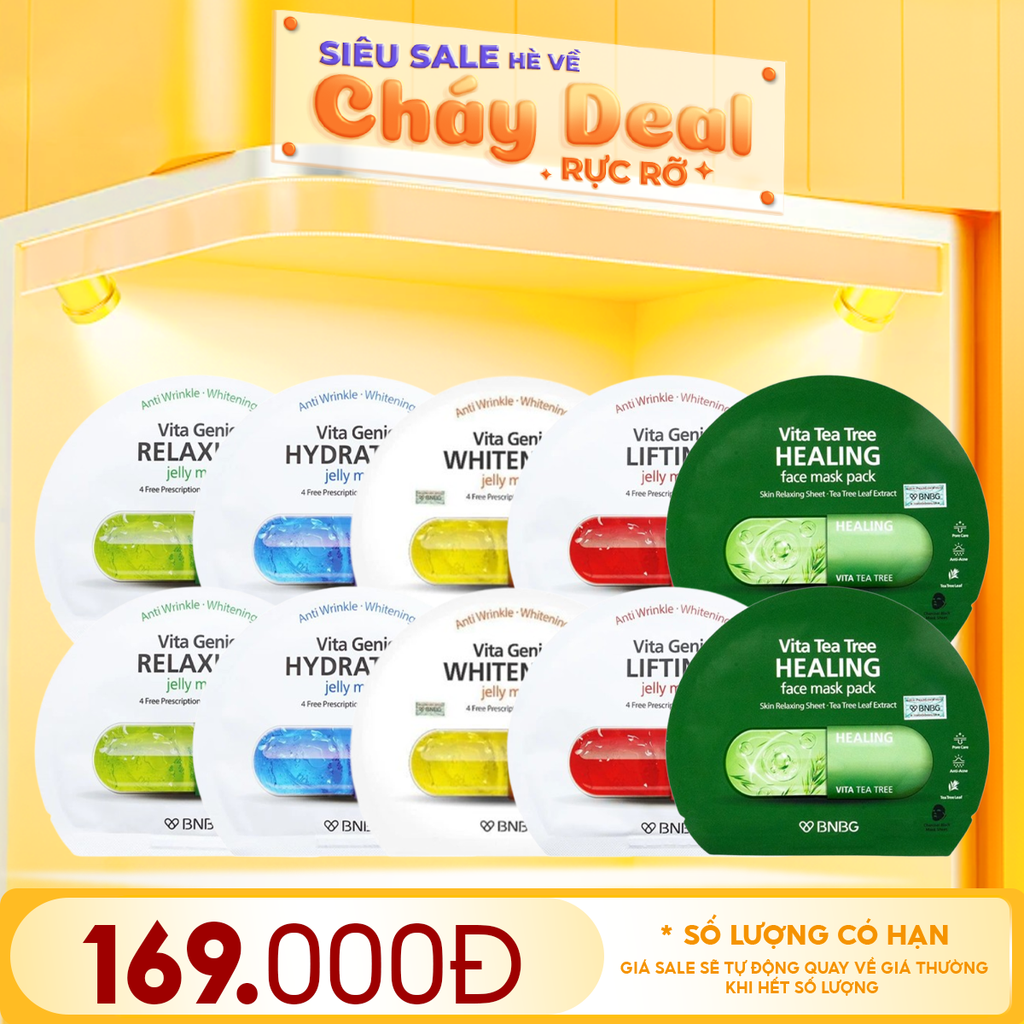 Combo BNBG 10 Mask: Mặt Nạ Miếng Vita Genic + Mặt Nạ Miếng Chiết Xuất Tràm Trà Vita Tea Tree Healing Face Mask Pack