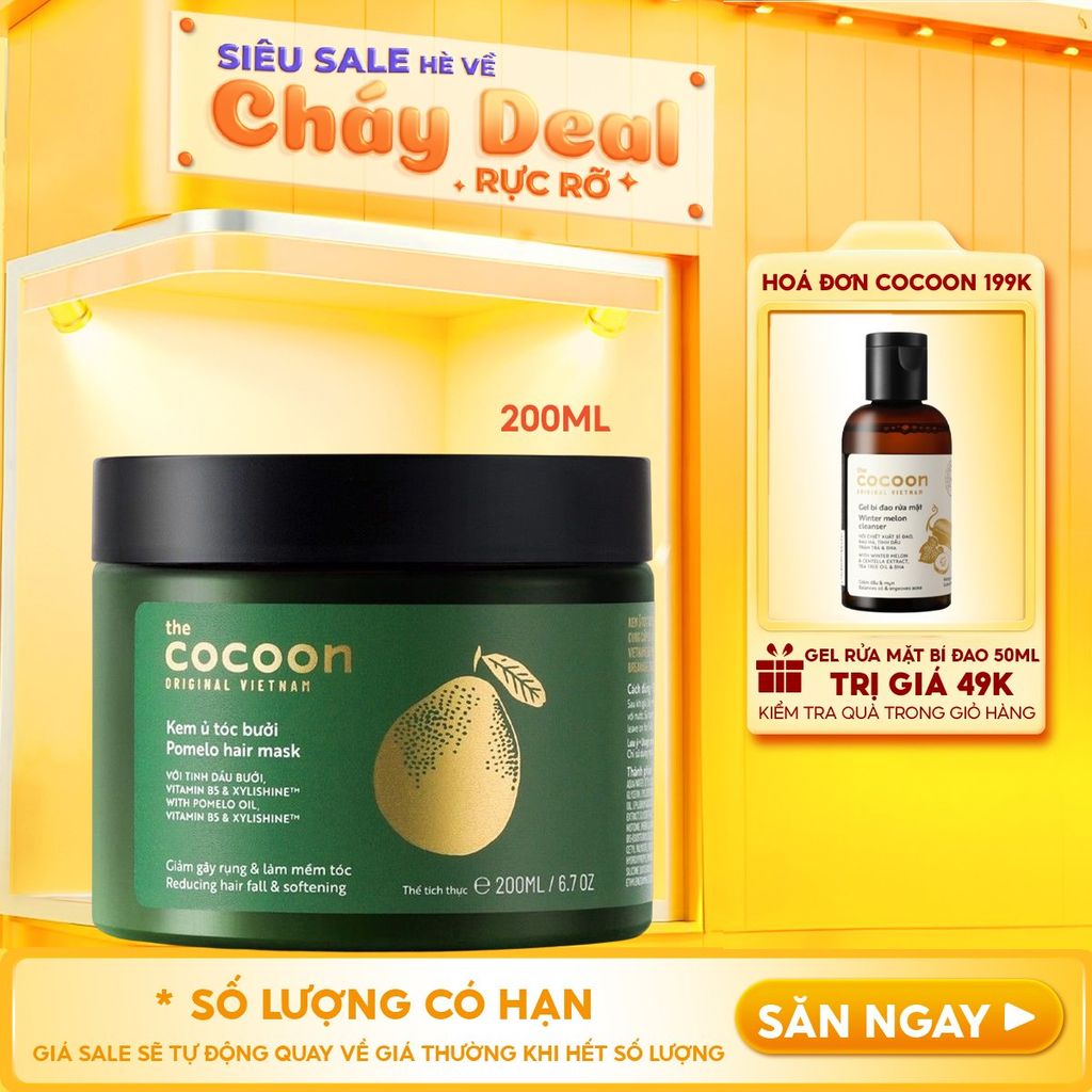 Kem Ủ Tóc Bưởi Hỗ Trợ Giảm Gãy Rụng, Dưỡng Tóc Mềm Mượt Chắc Khỏe Cocoon Pomelo Hair Mask 200ml