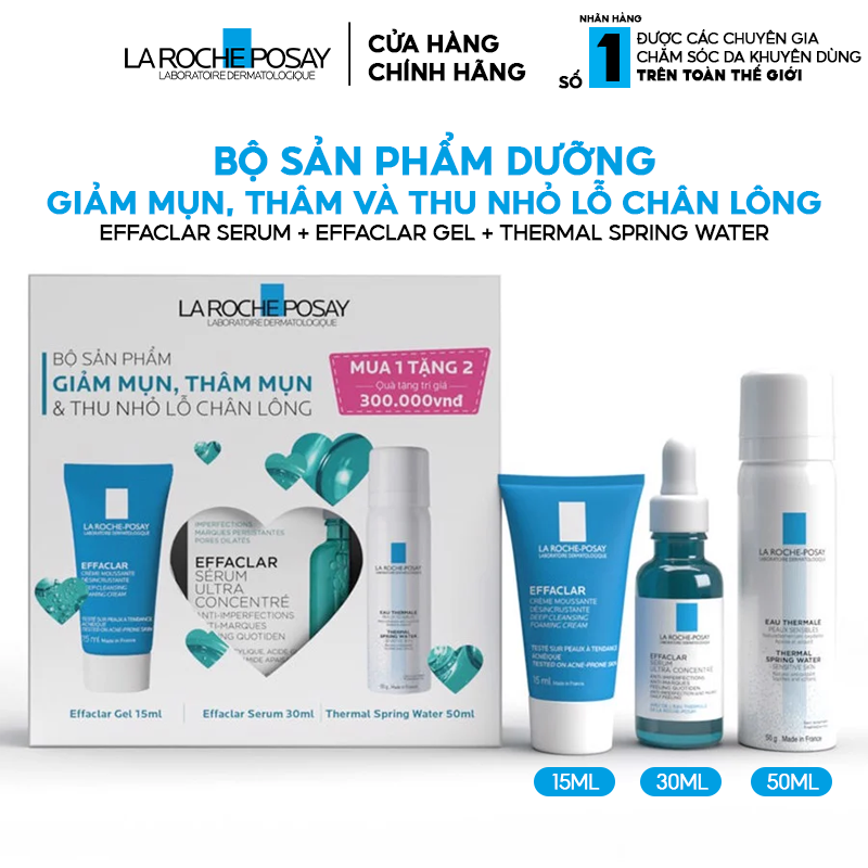 [3 Items] Bộ Dưỡng Giảm Mụn, Thâm Và Thu Nhỏ Lỗ Chân Lông La Roche-Posay Effaclar Serum 30ml + Effaclar Gel 15ml + Thermal Spring Water 50ml