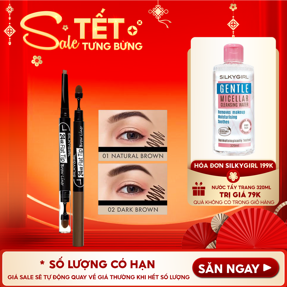 Chì Kẻ Mày Hai Đầu Lâu Trôi Silkygirl 24hr Flat Tip Brow Liner