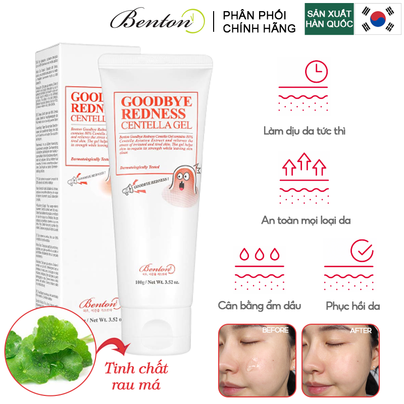 Gel Dưỡng Benton Chăm Sóc Da Mụn, Làm Dịu Da Chiết Xuất Rau Má Goodbye Redness Centella Gel 100g