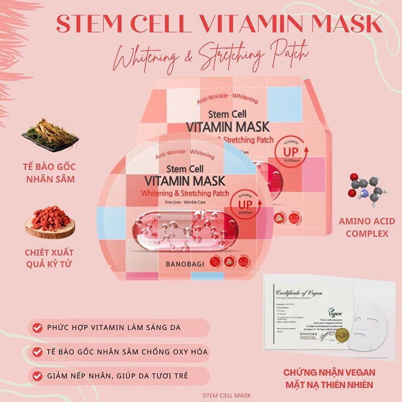 Mặt Nạ Miếng Dưỡng Trắng Cấp Ẩm & Bổ Sung Collagen Ngăn Ngừa Lão Hóa Banobagi Stem Cell Vitamin, Super Collagen Mask 30ml