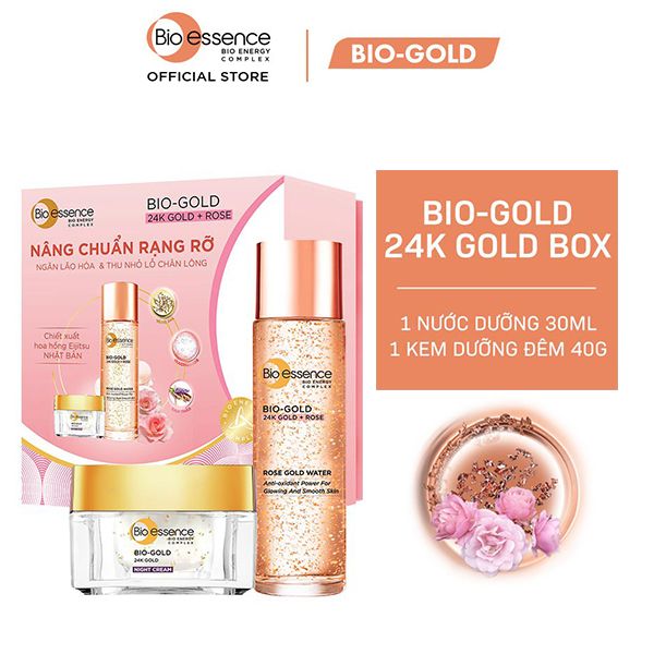 [2 Items] Bộ Dưỡng Ngăn Ngừa Lão Hóa Bio-essence Bio Gold Night Cream 40g + Gold Rose Water 30ml