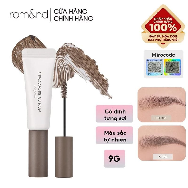 Mascara Chân Mày Siêu Tự Nhiên, Bền Màu, Lâu Trôi Romand Han All Brow Cara 9g