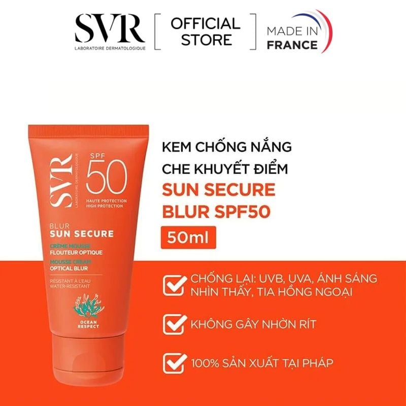 Kem Chống Nắng, Có Màu, Che Khuyết Điểm SVR Sun Secure Blur SPF50+ 50ml (hàng sắp về)