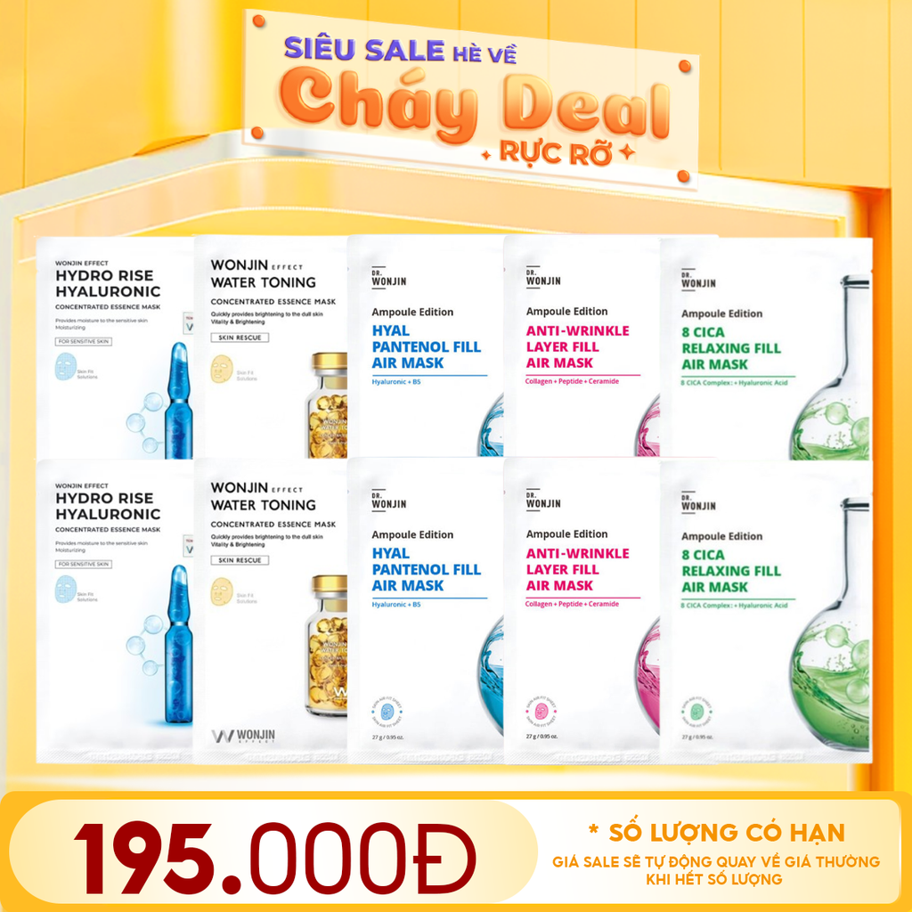 Combo Wonjin 10 Mask: Mặt Nạ Effect Concentrated Essence Mask + Mặt Nạ Tinh Chất Wonjin Ampoule Edition Fill Air Mask 27g