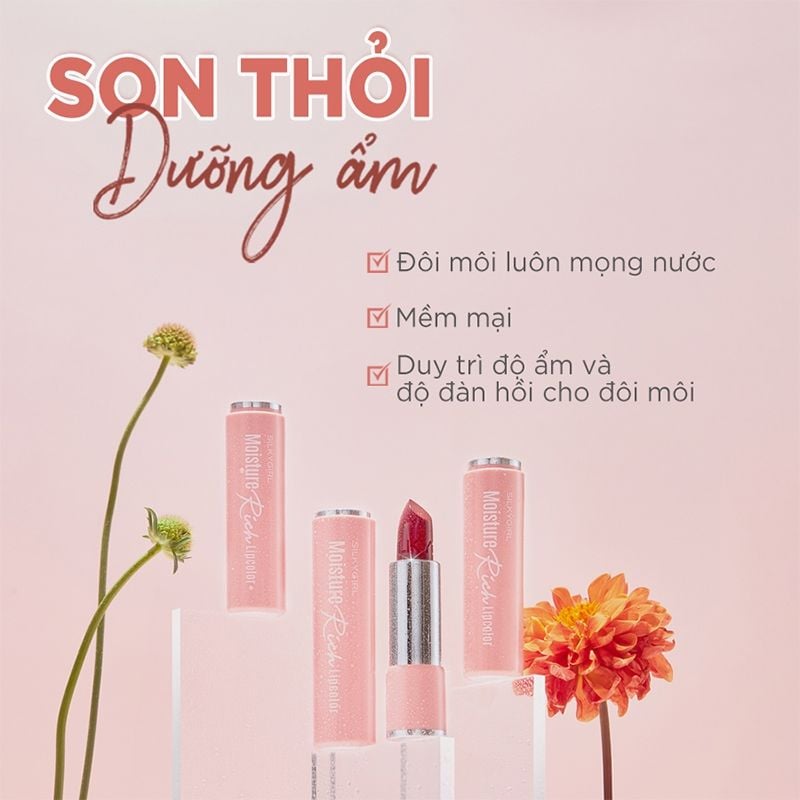 Son Thỏi Màu Có Dưỡng, Dưỡng Ẩm Môi Mềm Mại Silkygirl Moisture Rich Lipcolor 3.2g