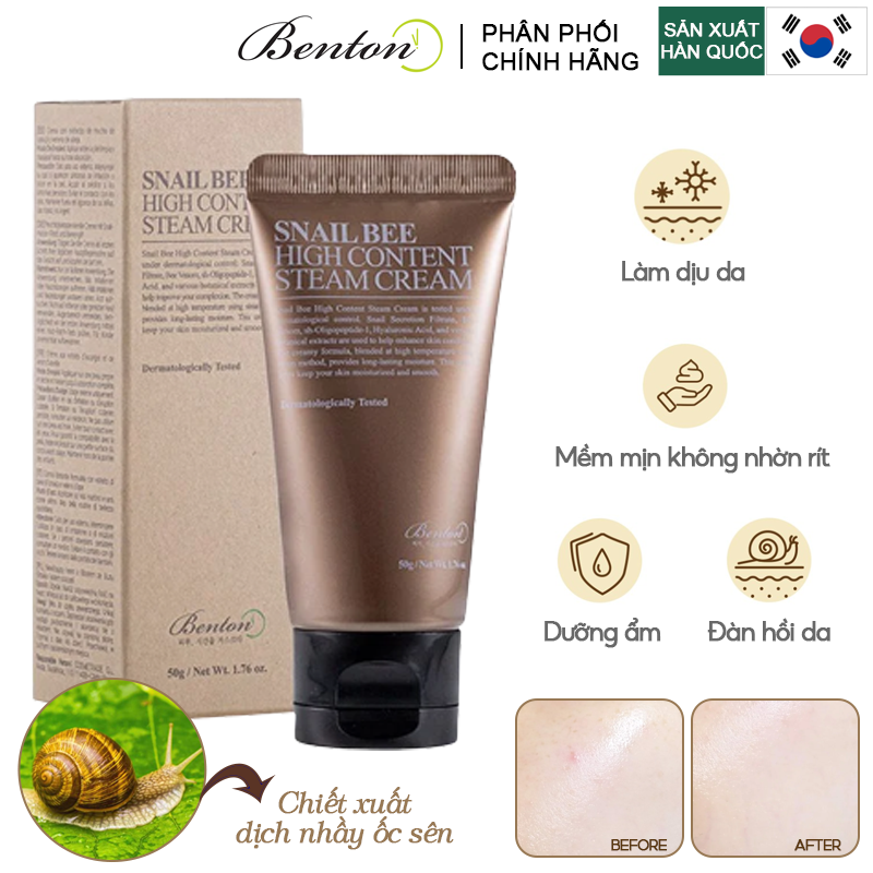 Kem Dưỡng Ẩm Và Hỗ Trợ Phục Hồi Da Chiết Xuất Chất Nhầy Ốc Sên Benton Snail Bee High Content Steam Cream 50g