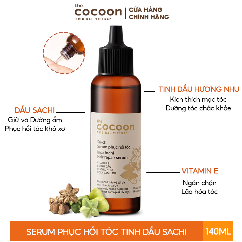 Tinh Chất Phục Hồi Tóc Tinh Dầu Sachi The Cocoon Inca Inchi Hair Repair Serum 70ml