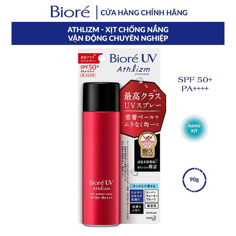 Xịt Chống Nắng Bảo Vệ Mạnh Mẽ Bền Lâu Bioré UV Athlizm Skin Protection Spray SPF 50+/PA ++++ 90g