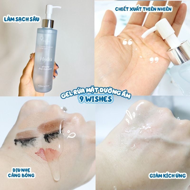 Gel Rửa Mặt 9 Wishes Dưỡng Ẩm Hydra Glowing Deep Hydration Ampule Cleanser 200ml