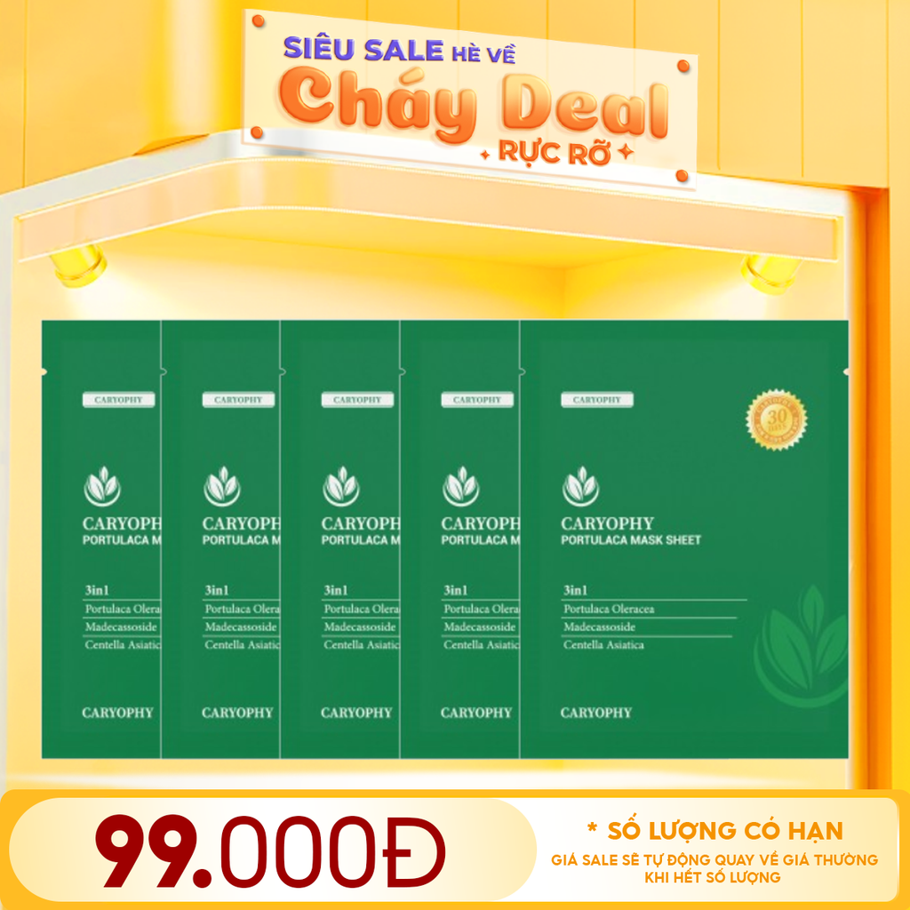 Combo 5 Miếng Mặt Nạ Làm Dịu, Phục Hồi Dành Cho Da Dầu Mụn Caryophy Portulaca Mask Sheet