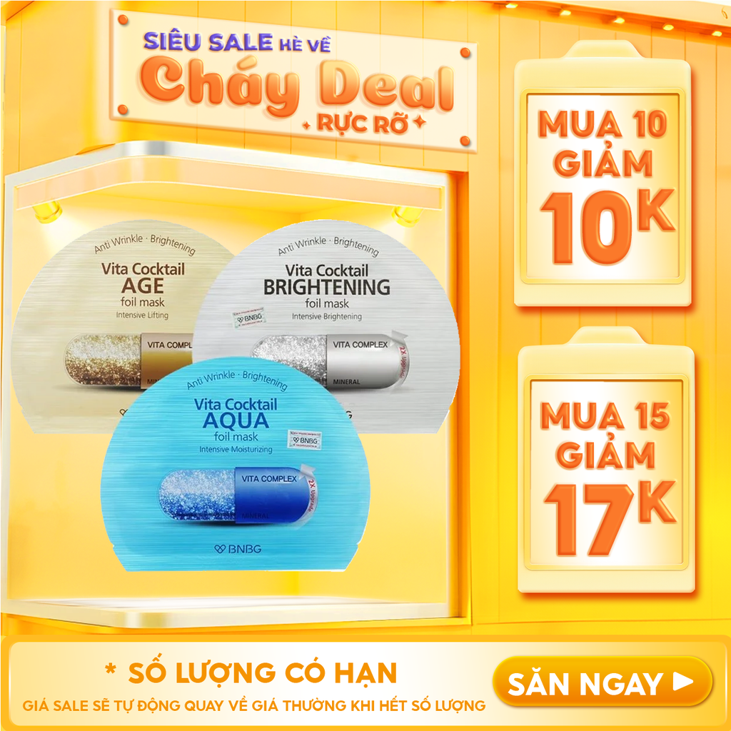 Mặt Nạ Lá Nguyên Khối BNBG Hỗ Trợ Dưỡng Trắng, Cấp Ẩm Vita Cocktail Foil Mask 30ml