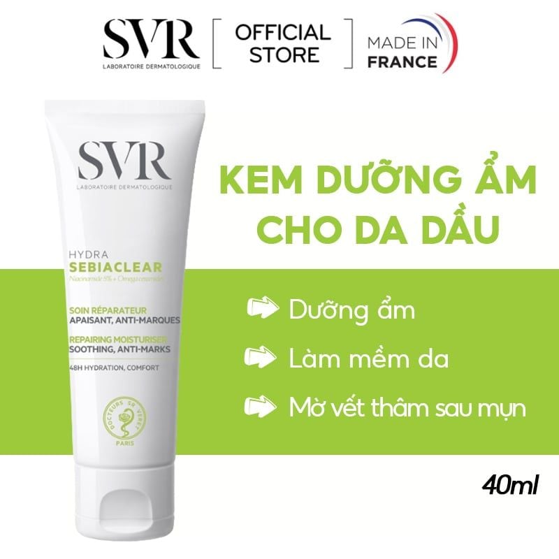 Kem Dưỡng Ẩm, Hỗ Trợ Giảm Thâm Mụn Cho Da Dầu SVR Sebiaclear Hydra 40ml