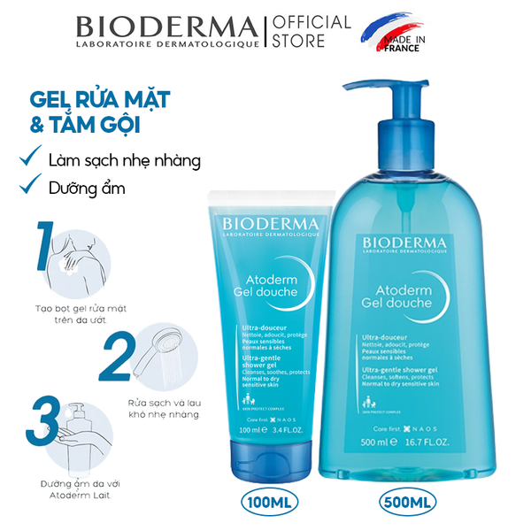 Gel Rửa Mặt & Tắm Gội Dịu Nhẹ Cho Da Thường, Da Khô, Nhạy Cảm Bioderma Atoderm Gel Douche 8ml