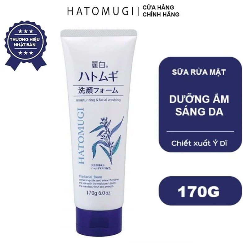 Sữa Rửa Mặt Dưỡng Ẩm Sáng Da Chiết Xuất Ý Dĩ Nhật Bản Hatomugi Moisturizing & Facial Foam 170g