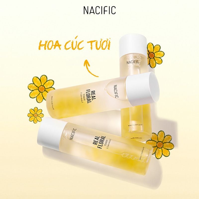 Nước Hoa Hồng NACIFIC Làm Dịu Da Chiết Xuất Hoa Cúc Real Floral Toner Calendula 180ml
