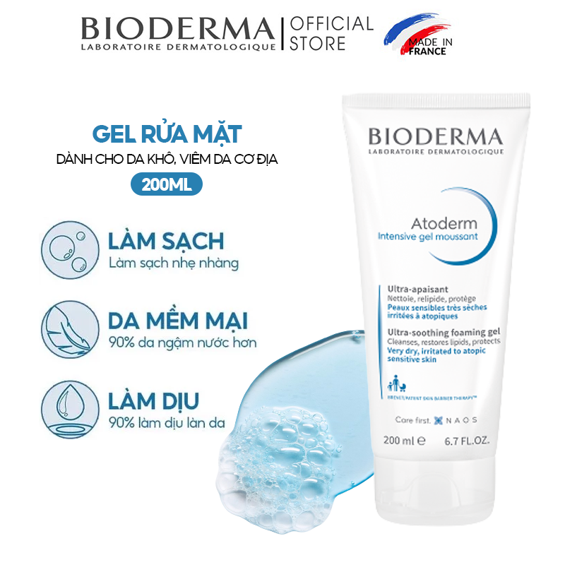 Gel Rửa Mặt Dành Cho Da Khô, Viêm Da Cơ Địa Bioderma Atoderm Intensive Gel Moussant