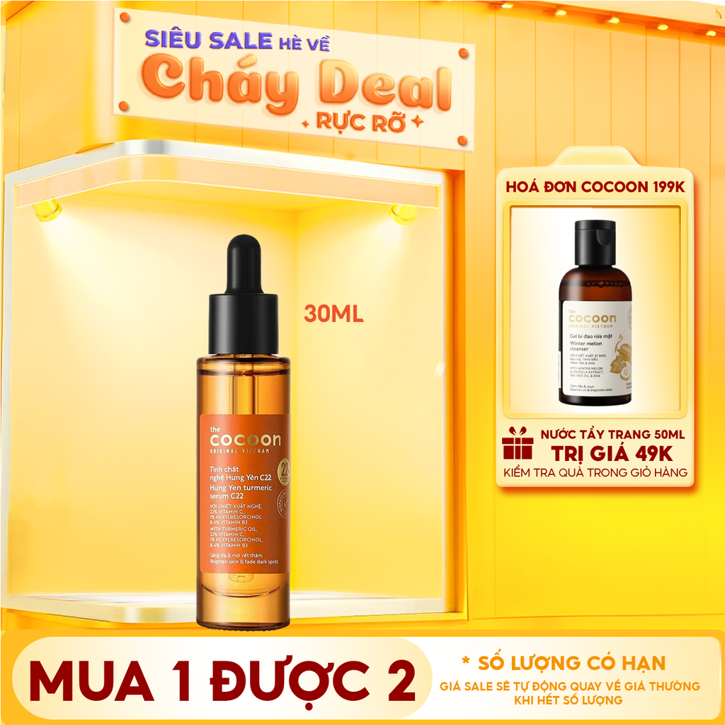 Serum Cocoon Hỗ Trợ Làm Sáng, Mờ Thâm Chiết Xuất Nghệ Hưng Yên Cocoon Hung Yen Turmeric Serum c22 Vitamin C 30ml